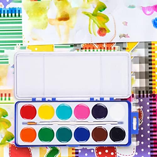 12 Colors Watercolor Paint Set for Kids, 24 Pack Washable Water Colors for Party Favors, Gifts, Classroom Supplies (Wood Brushes Included)