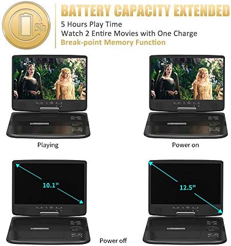12" Portable DVD Player with 5-Hour Rechargeable Battery, 10.1" HD Swivel Display Screen, Support CD/DVD/SD Card/USB, Car Headrest Case, Car Charger, Last Memory Valentines