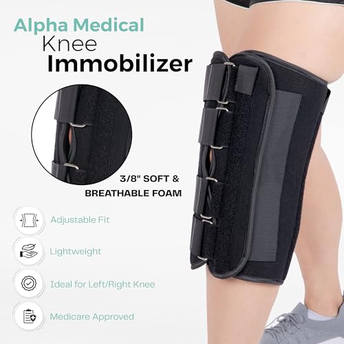 14” Long Adjustable Three Panel Orthopedic Knee Immobilizer – Supportive & Adjustable Side Panels – Knee Brace Stabilizer – Knee Immobilization L1830