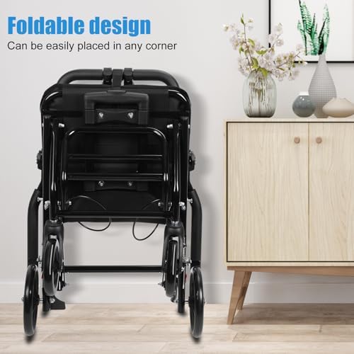 13LBS Transport Wheelchair Lightweight Foldable,Wheelchairs for Adults with Flip-up Armrest,Large Tires,Safety Belt&Shockproof Spring,Portable Wheelchair,Ideal for Seniors & Travel (Black2)