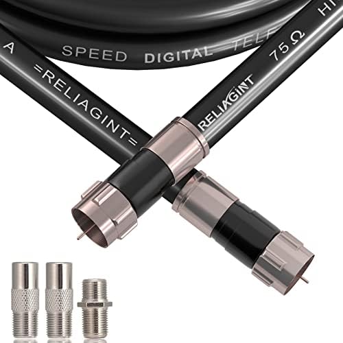 10ft, Black RG6 Coaxial Cable with F Connector,F81/RF Double Female Adapter, Low Loss High Speed Coax Cable Cord Extender for HD TV, Dish,Satellite, Antenna, TV Cable 10'