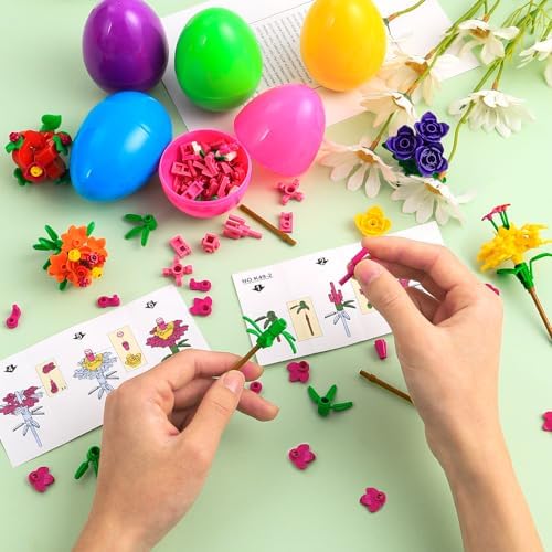 12PCS Easter Flower Building Blocks with Easter Eggs Toys Building Brick Blocks for Party Favor Easter Basket Stuffers Toys Stacking Block Sets for Kids Adults Classroom Prizes Gifts