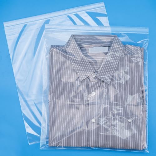 13" X 15" (30 Count) 2 Mil Clear Plastic Shirt Bags, Reclosable Large Poly Bags with Lock Seal Zipper for Travel, Storage, Packaging, Shipping