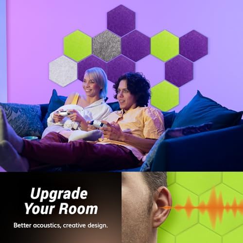 12 Pack Hexagon Acoustic Panels, TONOR 12"x 10"x 0.4" High Density Sound Proof Panels for Walls, Sound Dampening Insulation Treatment Wall Panels, Sound Absorbing Padding for Studio, Home Green