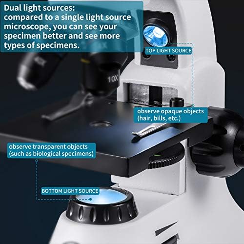 100X-2000X Microscope for Adults, Professional Biological Optical Microscopes with Prepared Slides School Home Lab Education Gifts for Kids Students Beginners