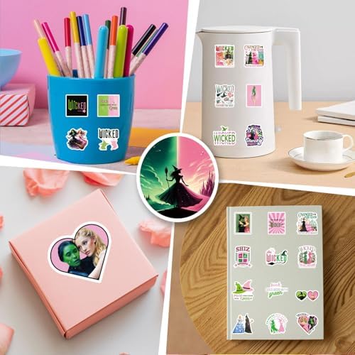 128Pcs Wicked Stickers Pack, Witch Aesthetic Vinyl Waterproof Sticker Decals for Water Bottle,Laptop,Phone,Skateboard,Scrapbooking,Bumper Choice for Teens Adults Fans for Party Supply