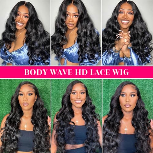13x6 Body Wave Lace Front Wigs Human Hair Pre Plucked Glueless Wigs Human Hair 180% Density HD Transparent Lace Frontal Wigs Human Hair for Black Women Body Wave Wig 20 Inch