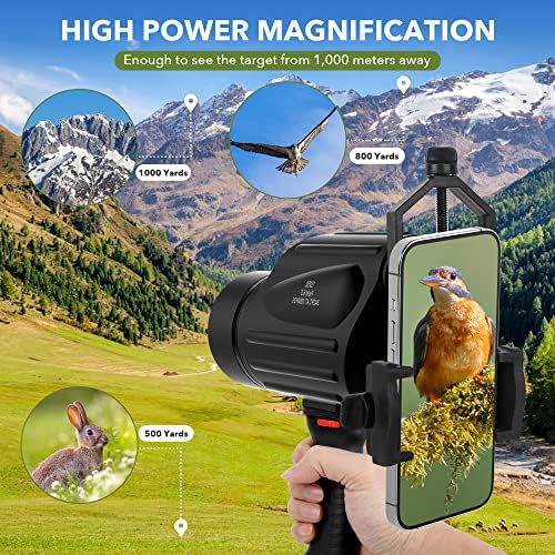 13x50 Monocular Telescope - Sunhe High Power Zoom Monocular with BAK4 Prism, FMC Lens, Handle, Smart Phone Adapter for Bird Watching Hunting Hiking Camping Traveling Gift for Mens/Adults (Ordinary)