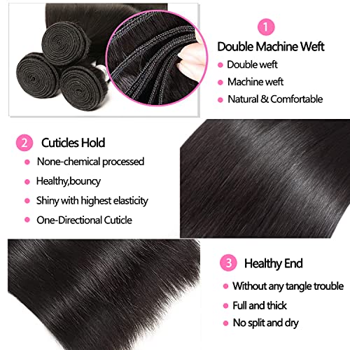 10A Straight Single Bundles Human Hair 14 Inch Brazilian Straight Human Hair Bundles 100% Unprocessed Virgin Weave Bundles Human Hair 1 One Bundle Natural Black Color