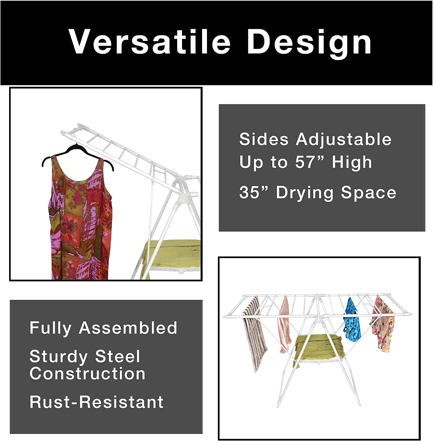 Foldable Clothes Drying Rack with Adjustable Wings