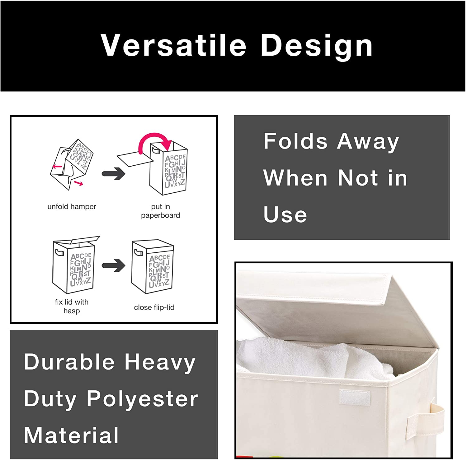 Foldable Laundry Hamper with Lid and Logo Design