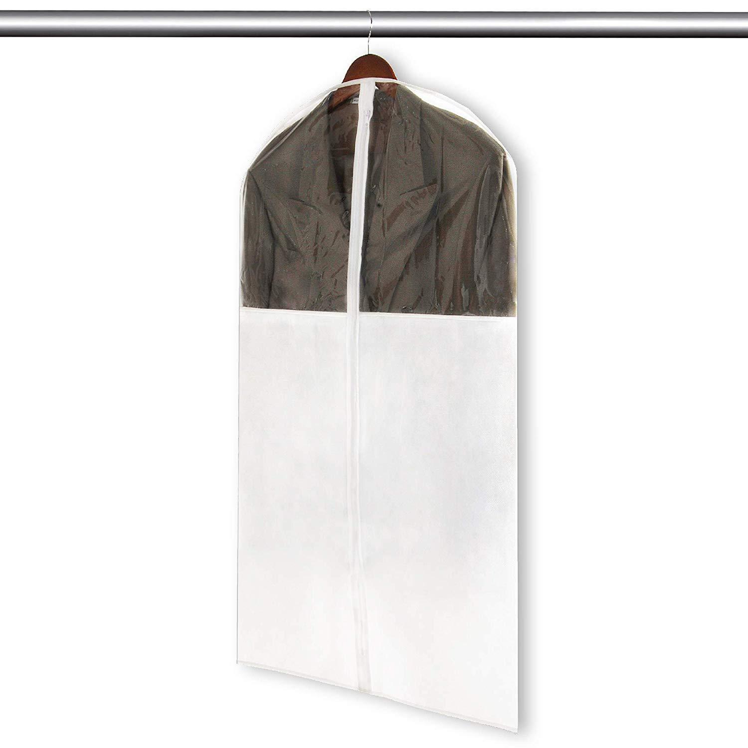 Garment Bag Hanger - 24 x 42 Inch - Clothing Storage Cover - Includes Zipper Closure and Travel Loop - Suits, Dresses Travel Closet Organization - White