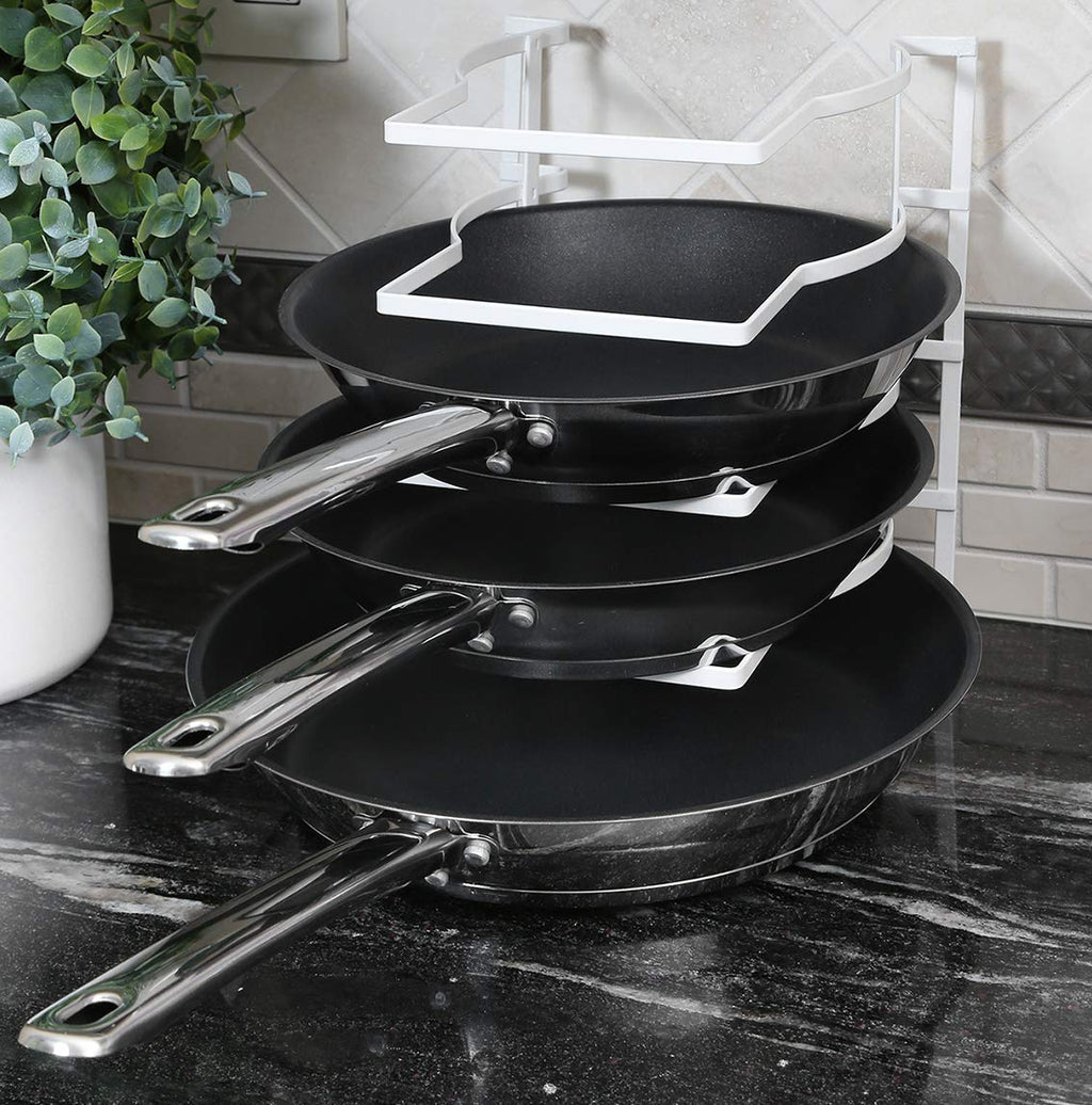 Heavy Duty Bakeware and Lid Storage Rack with 4-Compartments Dividers
