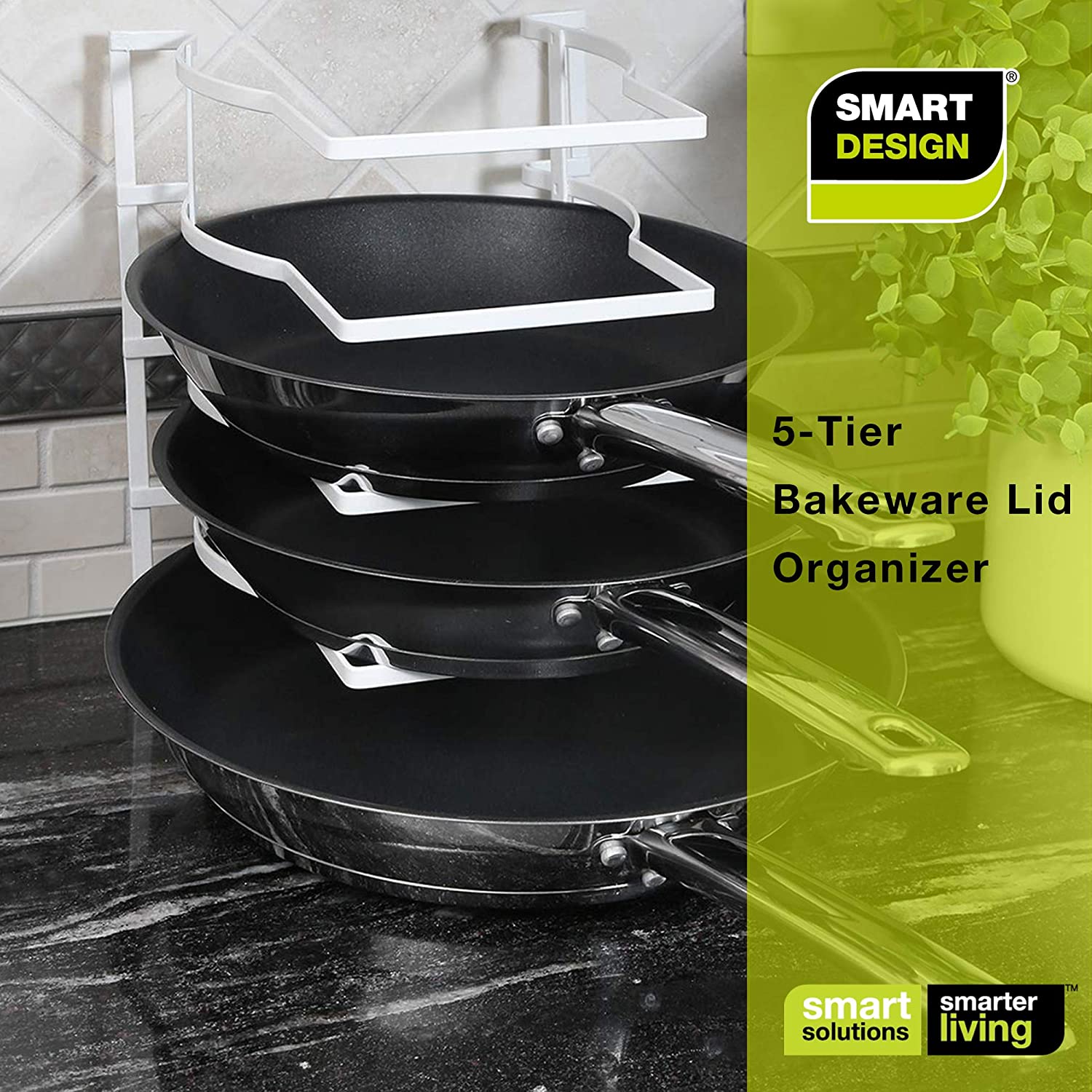 Heavy Duty Bakeware and Lid Storage Rack with 4-Compartments Dividers