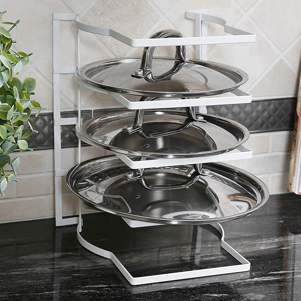 Heavy Duty Bakeware and Lid Storage Rack with 4-Compartments Dividers