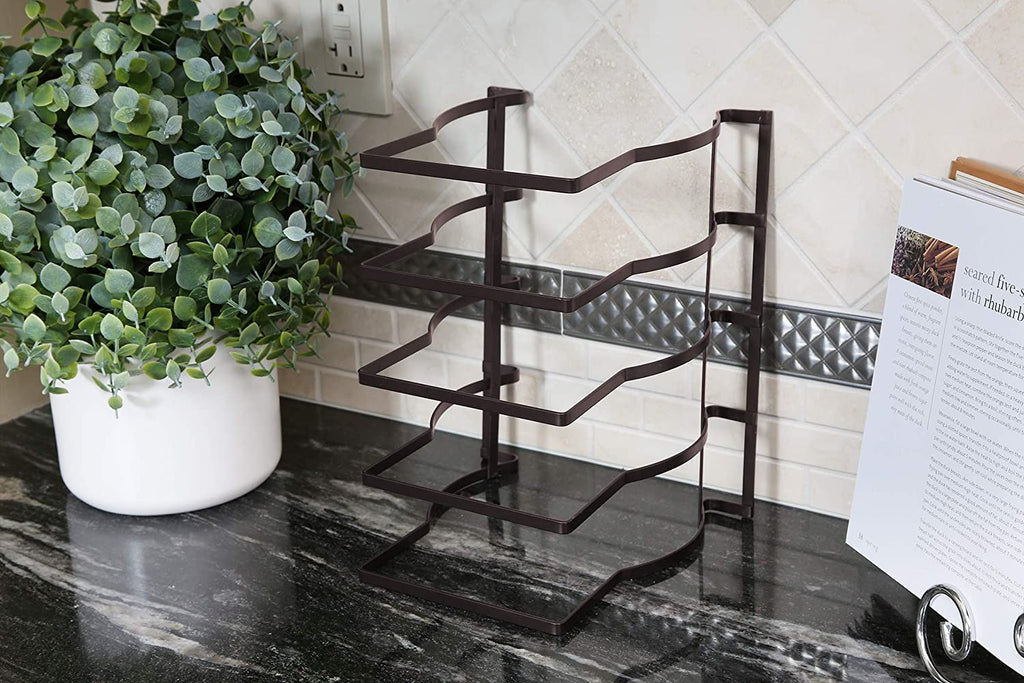 Heavy Duty Bakeware and Lid Storage Rack with 4-Compartments Dividers