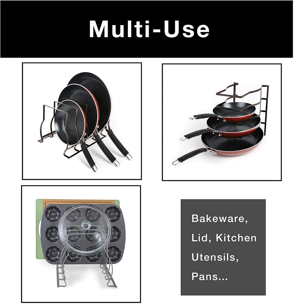 Heavy Duty Bakeware and Lid Storage Rack with 4-Compartments Dividers