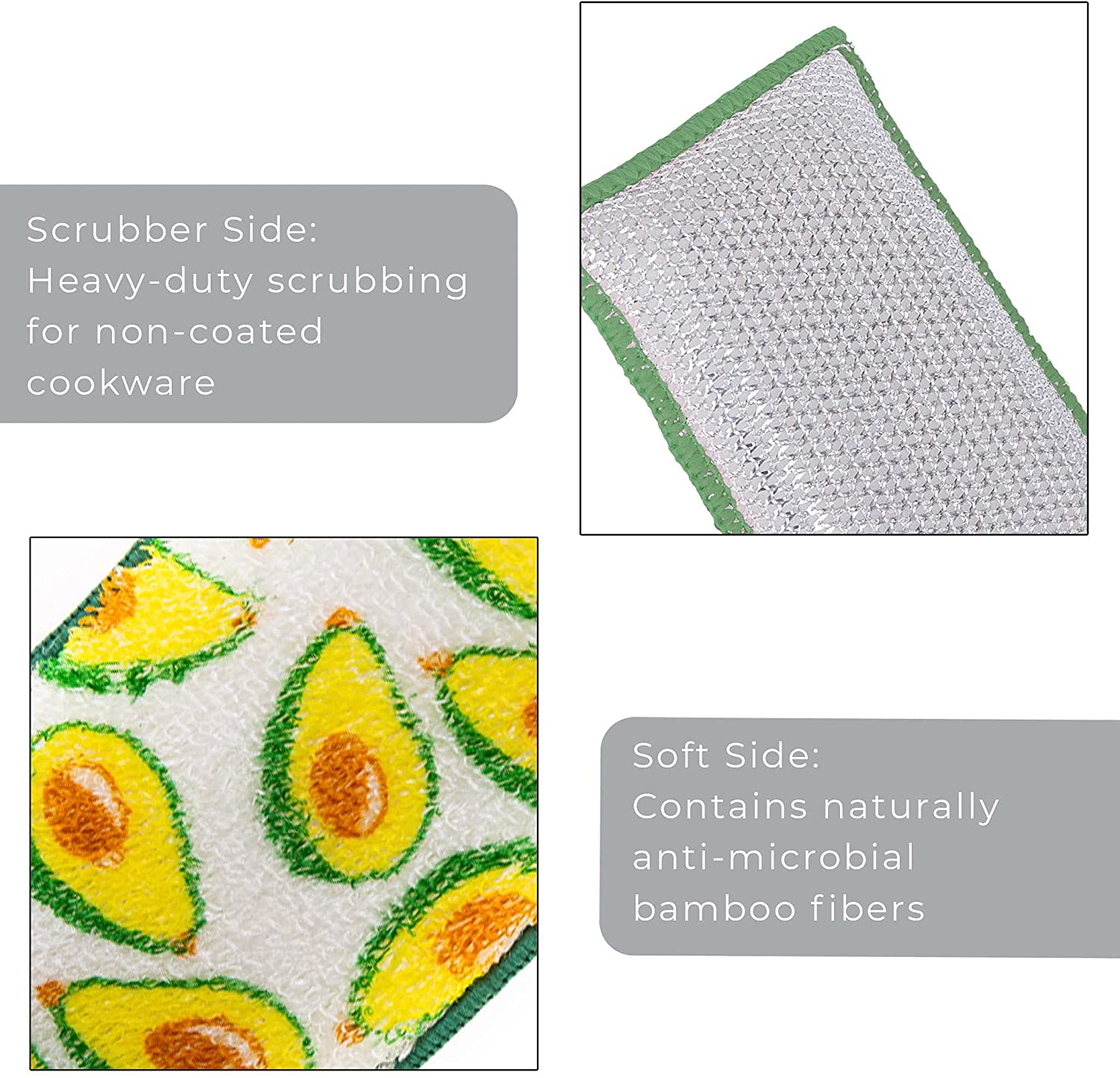 Heavy Duty Scrub Sponge with Odorless Bamboo and Rayon Fiber