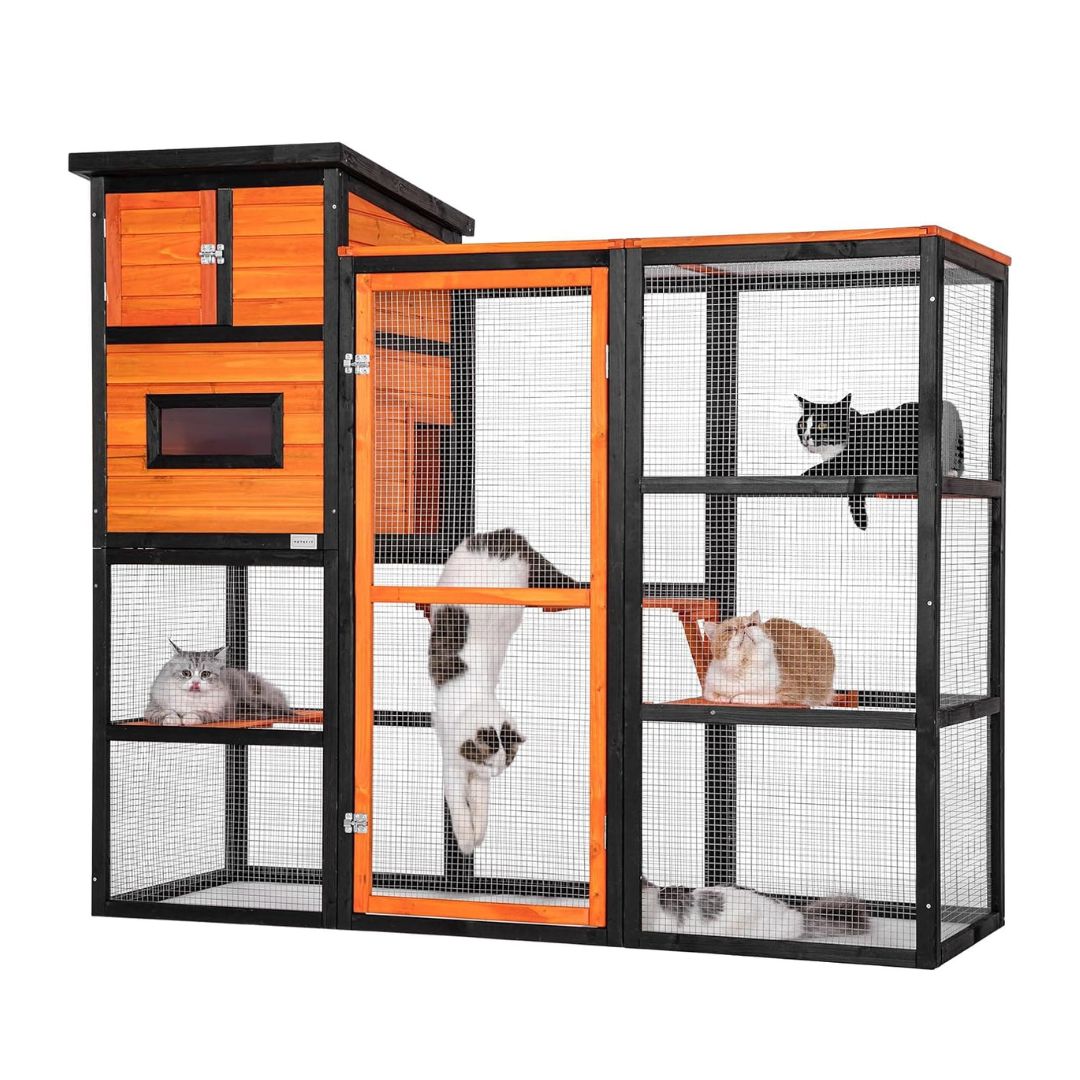 PETSFIT Outdoor Wooden Chicken Coop Hen House Ramps Run Nesting Box 4 Access