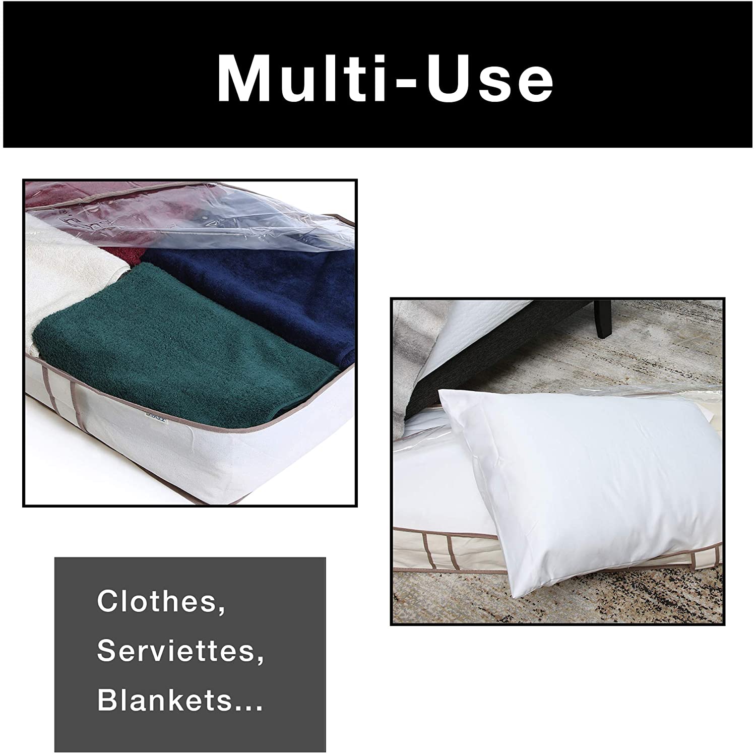 Jumbo Underbed Shoe Organizer with Zipper, Handle, and Clear Window
