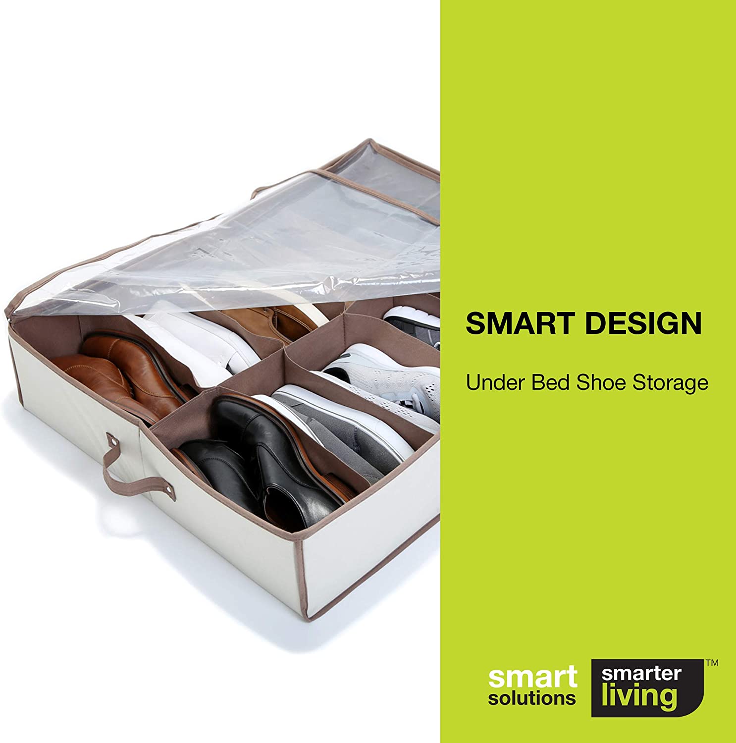Jumbo Underbed Shoe Organizer with Zipper, Handle, and Clear Window