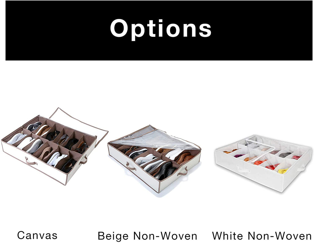 Jumbo Underbed Shoe Organizer with Zipper, Handle, and Clear Window