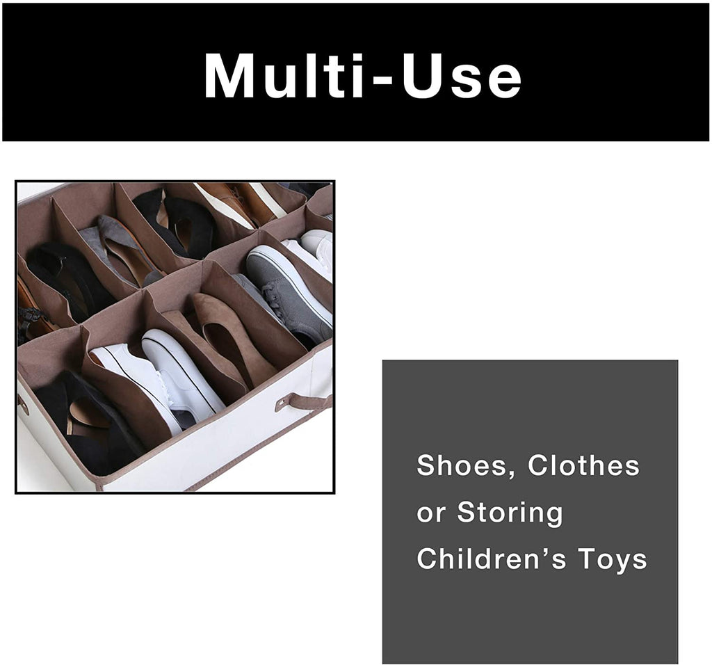 Jumbo Underbed Shoe Organizer with Zipper, Handle, and Clear Window
