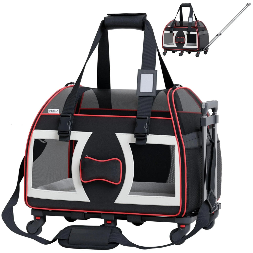 Katziela Bone Cruiser Pro Version Pet Carrier with Removable Wheels and Double Telescopic Handle