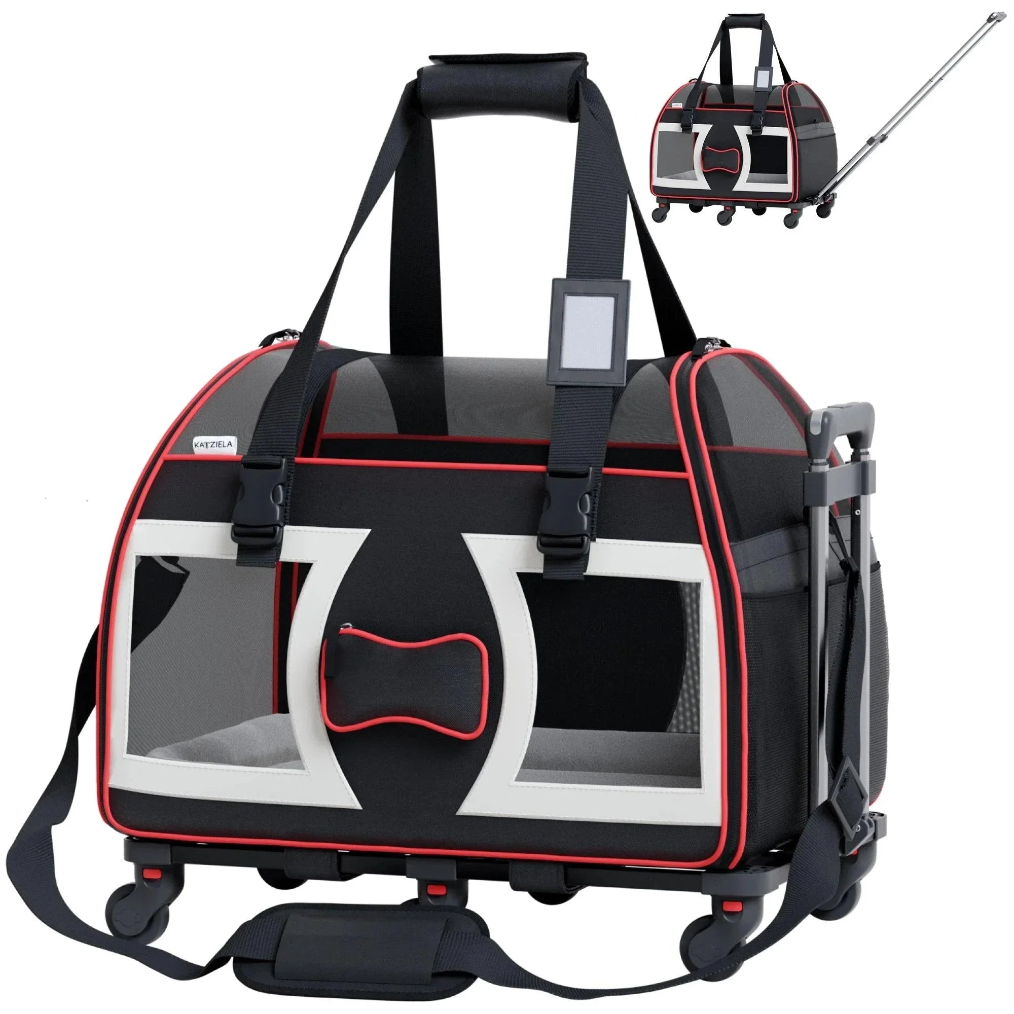 Katziela Bone Cruiser Pro Version Pet Carrier with Removable Wheels and Double Telescopic Handle
