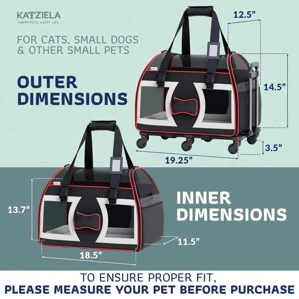 Katziela Bone Cruiser Pro Version Pet Carrier with Removable Wheels and Double Telescopic Handle