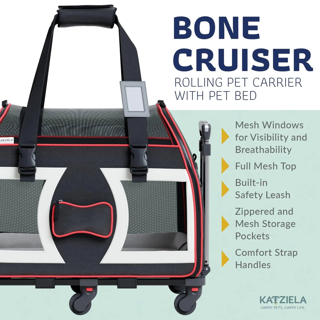 Katziela Bone Cruiser Pro Version Pet Carrier with Removable Wheels and Double Telescopic Handle