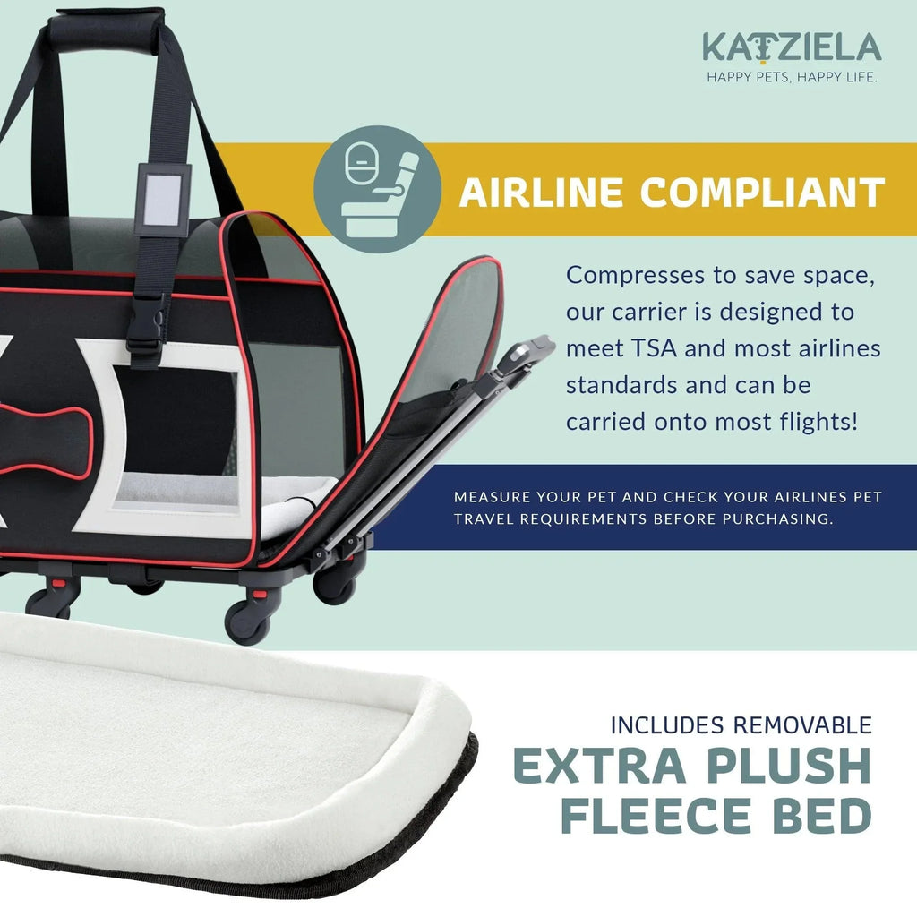 Katziela Bone Cruiser Pro Version Pet Carrier with Removable Wheels and Double Telescopic Handle