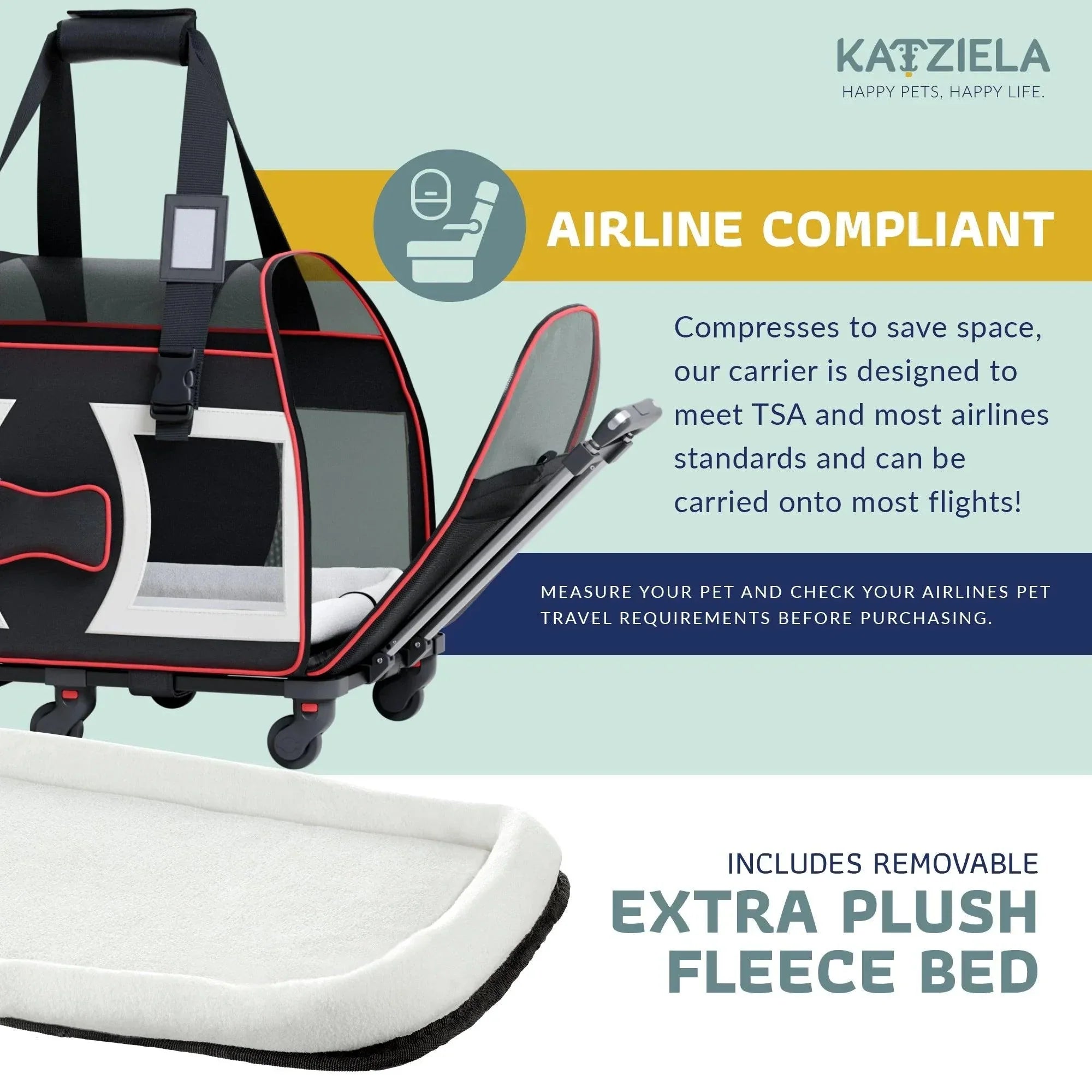 Katziela Bone Cruiser Pro Version Pet Carrier with Removable Wheels and Double Telescopic Handle