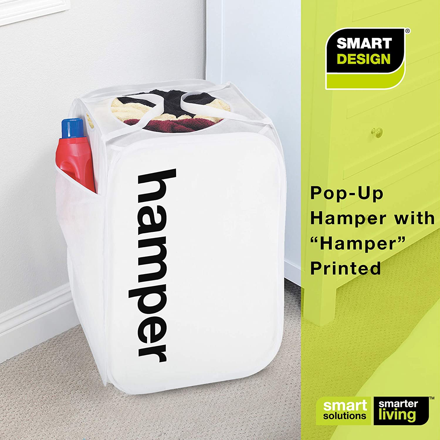 King Size Pop Up Laundry Hamper with Side Pocket and Handles - Holds 3 Loads