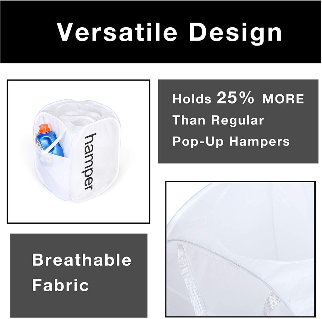 King Size Pop Up Laundry Hamper with Side Pocket and Handles - Holds 3 Loads