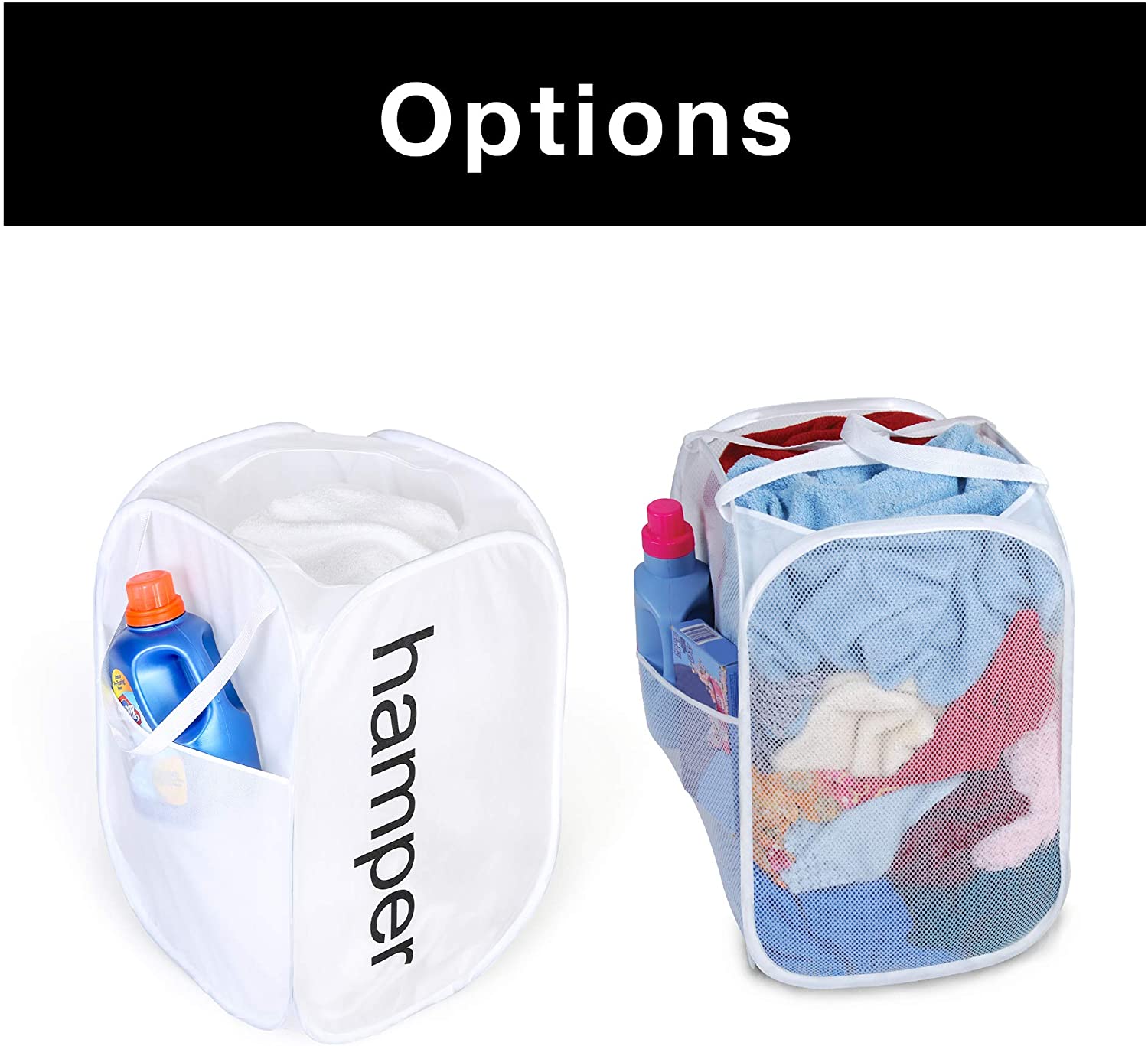 King Size Pop Up Laundry Hamper with Side Pocket and Handles - Holds 3 Loads