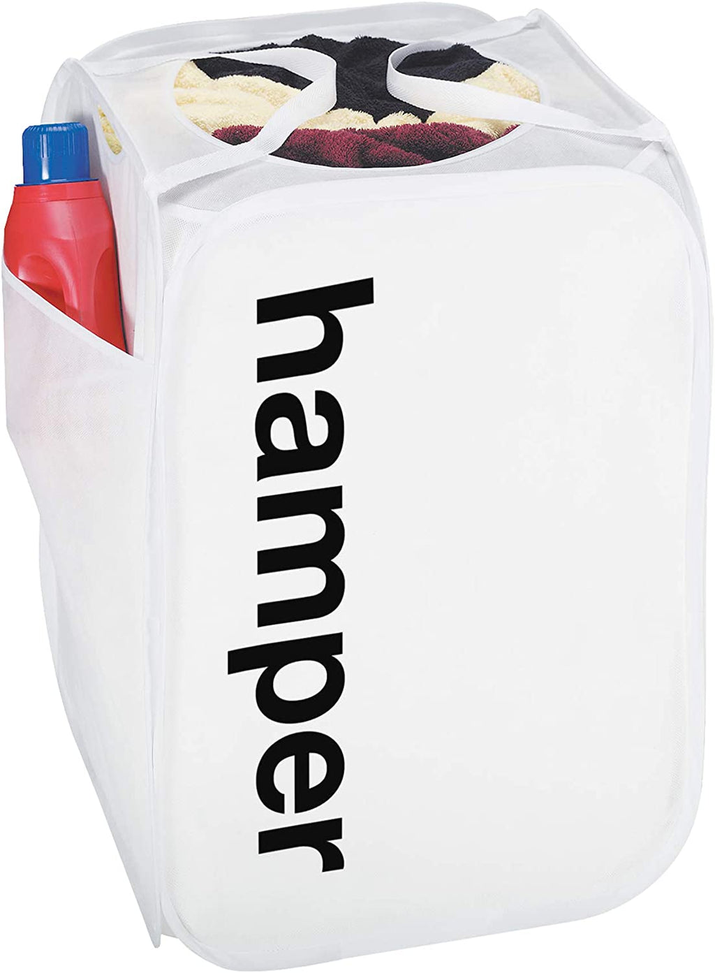 King Size Pop Up Laundry Hamper with Side Pocket and Handles - Holds 3 Loads