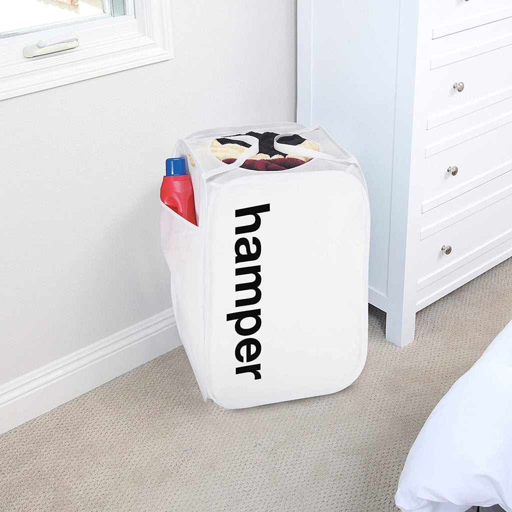 King Size Pop Up Laundry Hamper with Side Pocket and Handles - Holds 3 Loads
