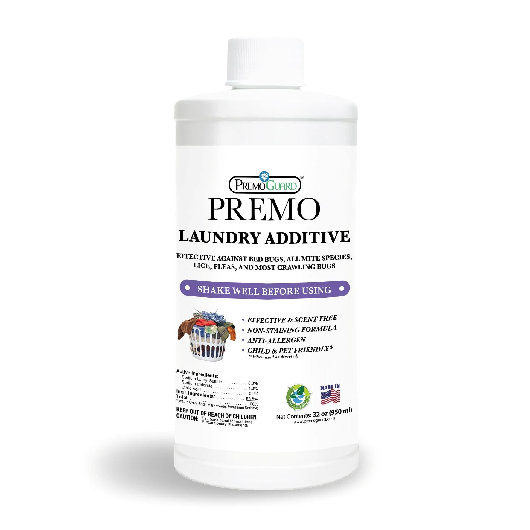 Bed Bug & Mite Killer Laundry Additive - All Natural Non-Toxic - By Premo Guard