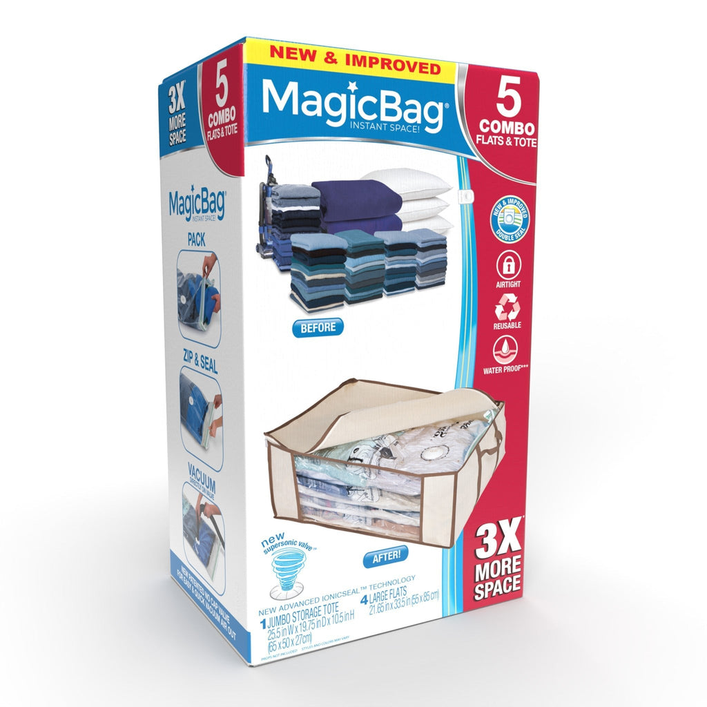 MagicBag™ Instant Space – 4 Large Flat Vacuum-Seal Storage Bags with Storage Tote