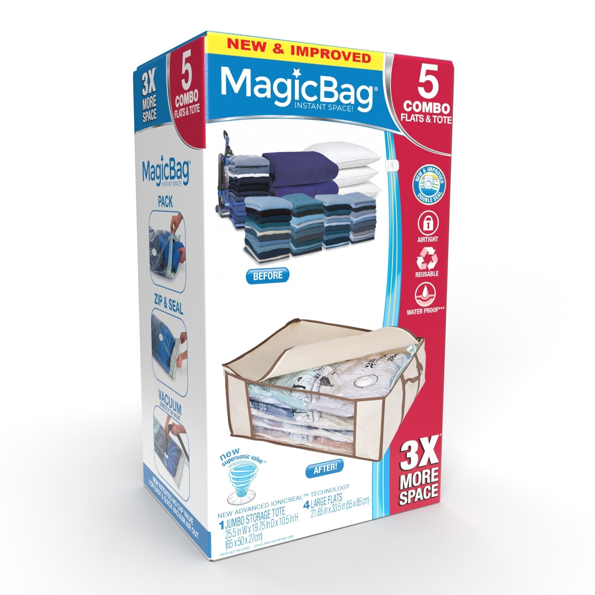 MagicBag™ Instant Space – 4 Large Flat Vacuum-Seal Storage Bags with Storage Tote