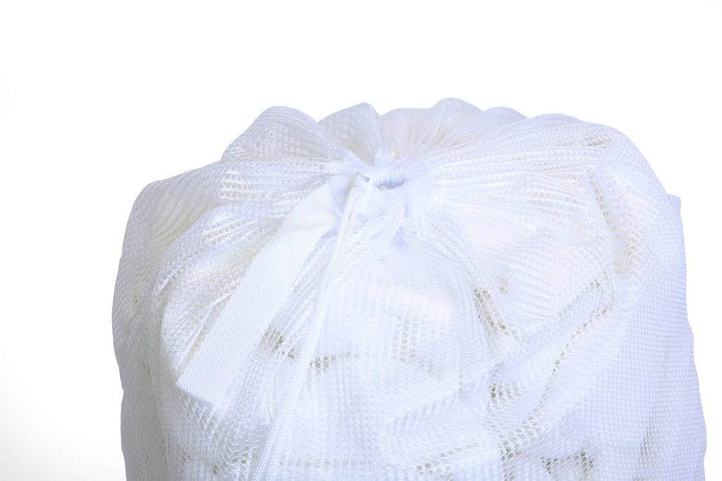 Mesh Laundry Bag with Handle and Push Lock Drawstring - Bright White