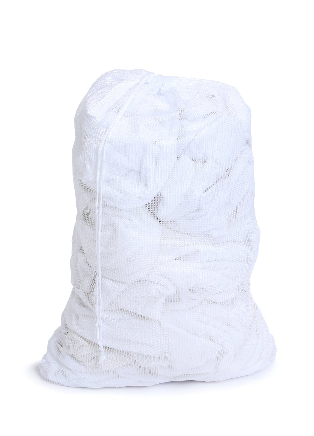 Mesh Laundry Bag with Handle and Push Lock Drawstring - Bright White