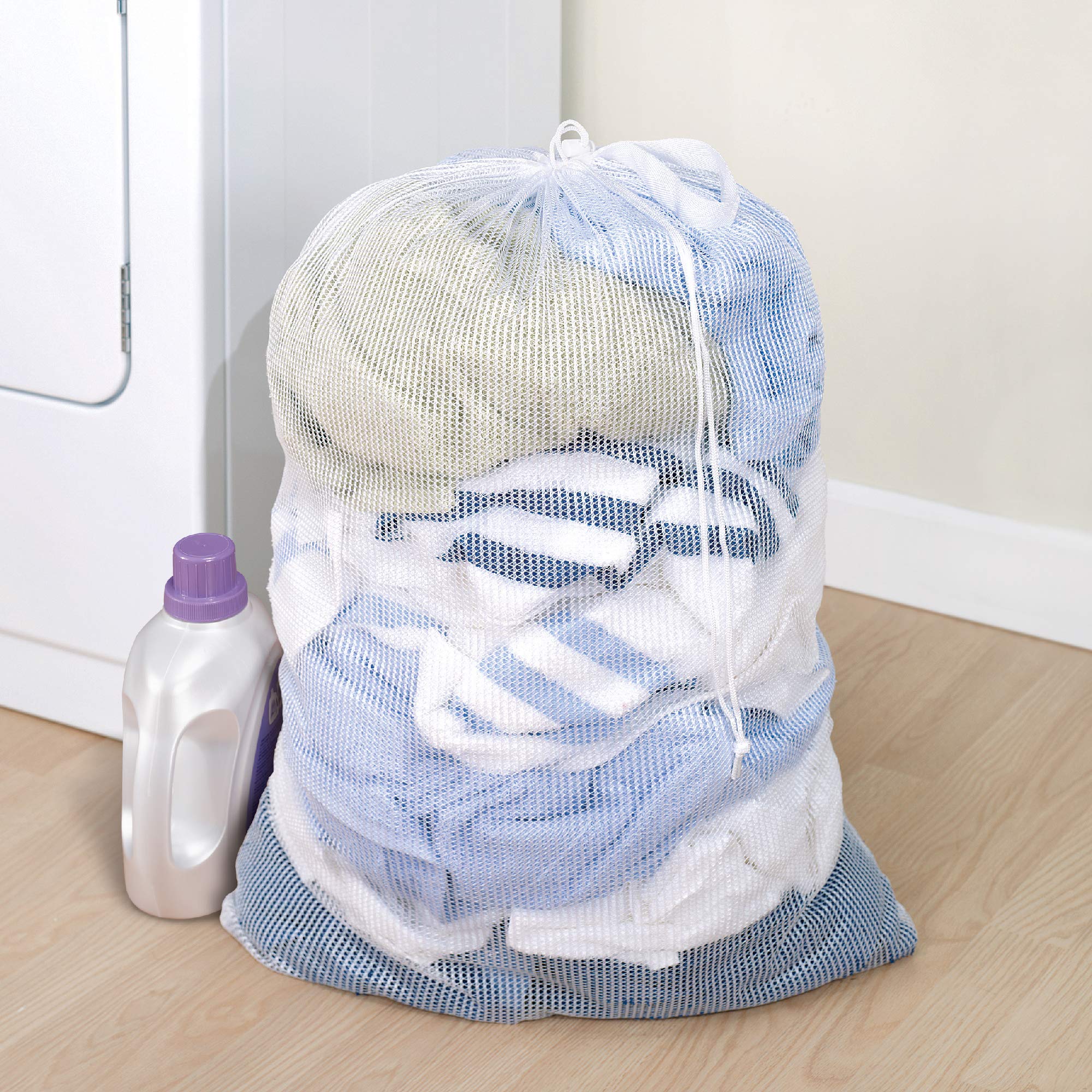 Mesh Laundry Bag with Handle and Push Lock Drawstring - Multiple Options