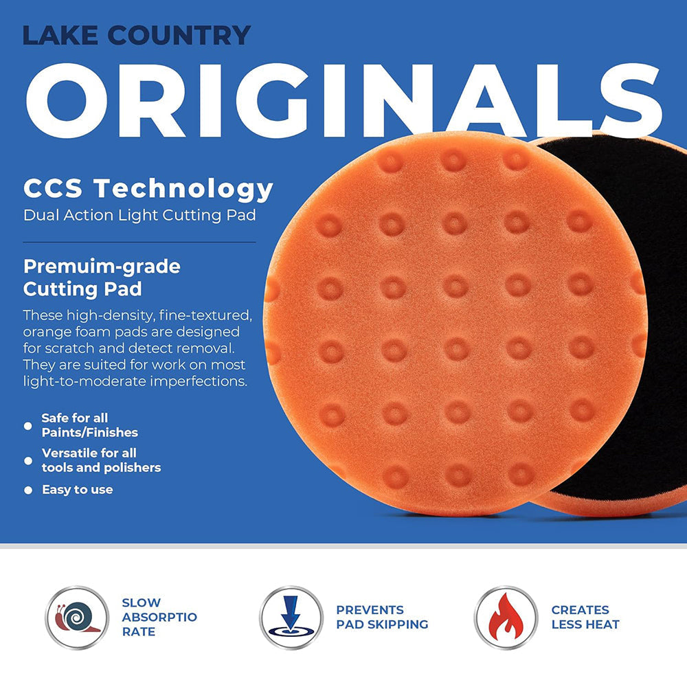 Lake Country CCS Cutback DA Foam Light Cutting Pad - 6.5", Orange
