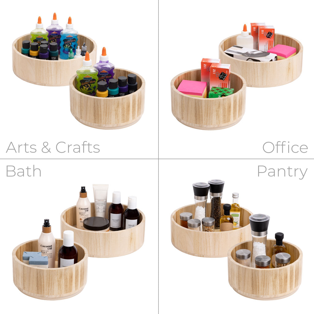 Paulownia Wood Turntable Organizer, Set of 2