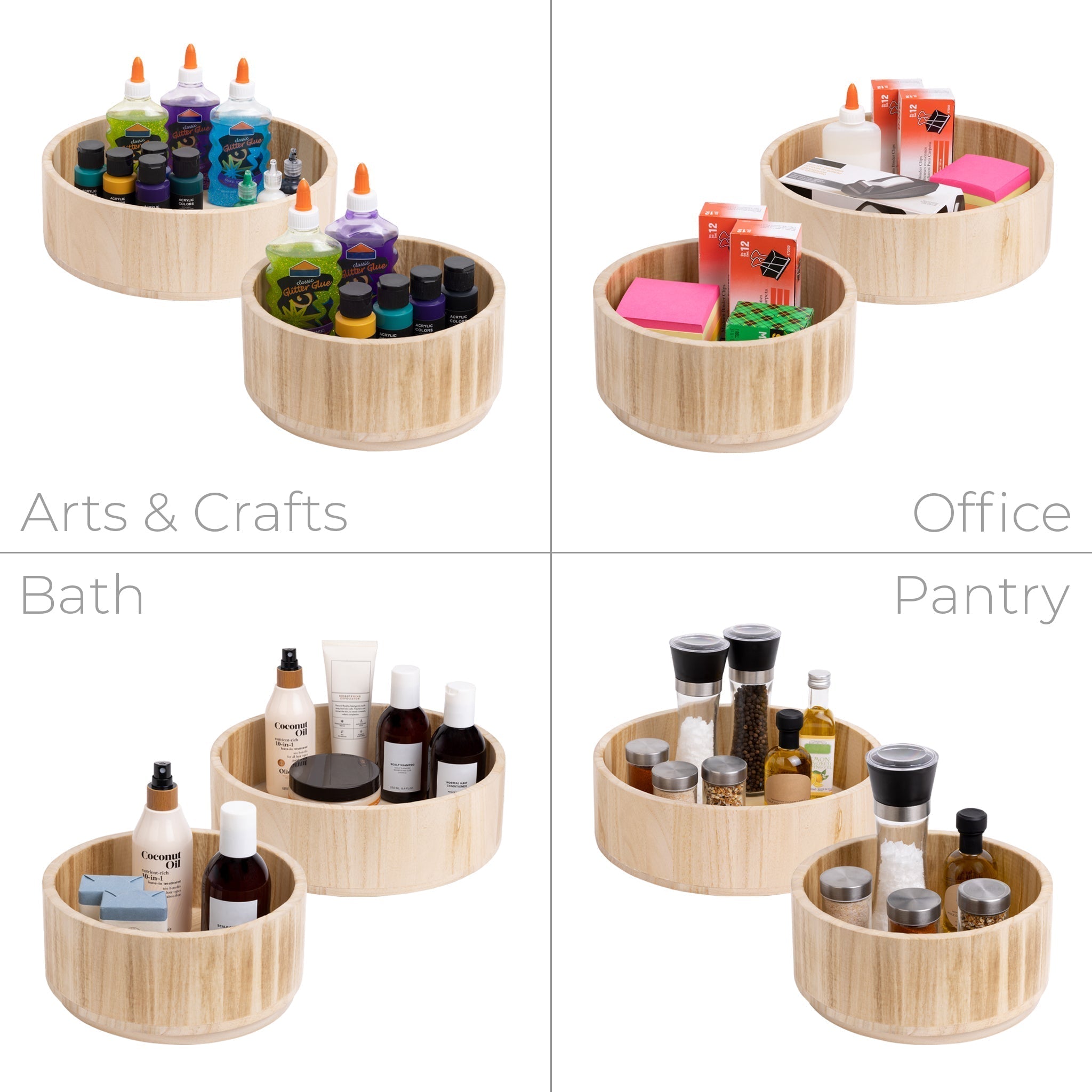 Paulownia Wood Turntable Organizer, Set of 2