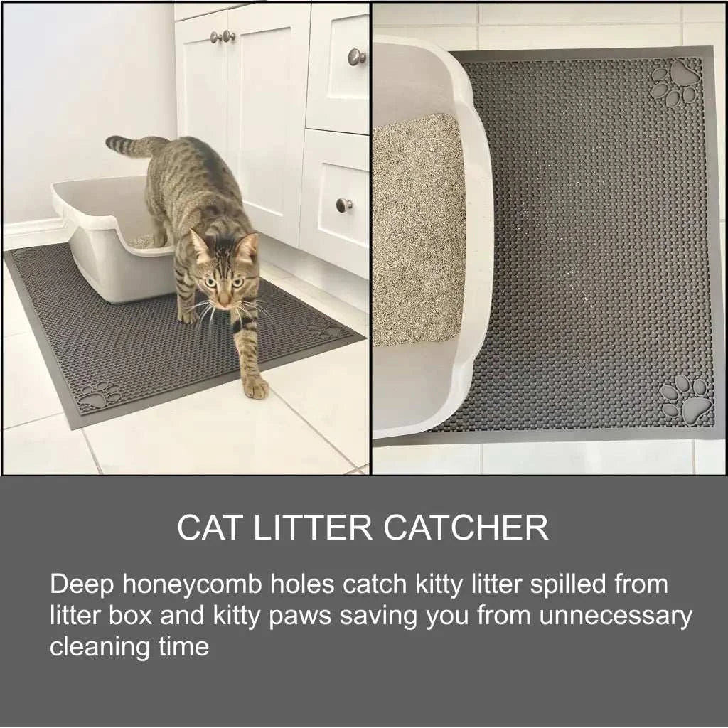 Pet Feeding Cat Litter Catcher Non-Slip Mat Waterproof Large 23"L x 36"W Slate Grey