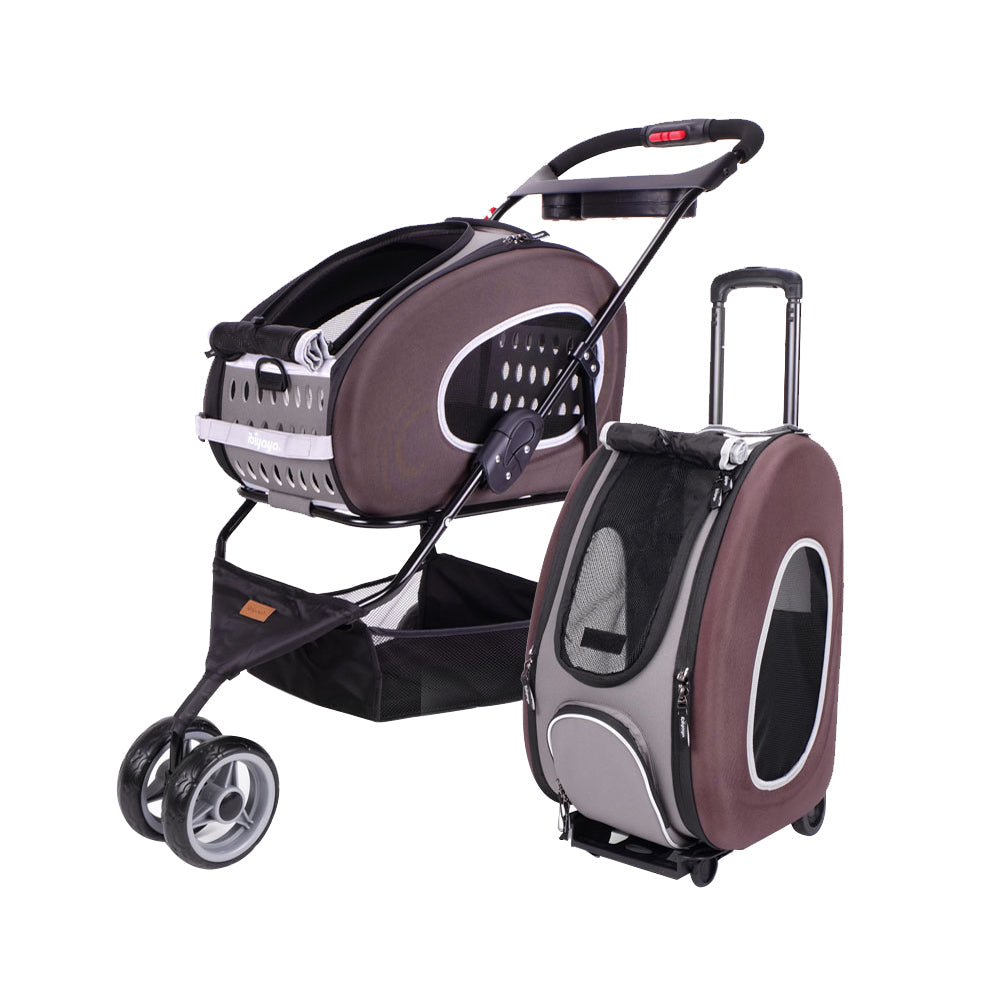 Ibiyaya 5-in-1 EVA Pet Carrier-Stroller, Dog-Cat Sling Bag, Small Backpack with Wheels, Car Seat Booster Combo