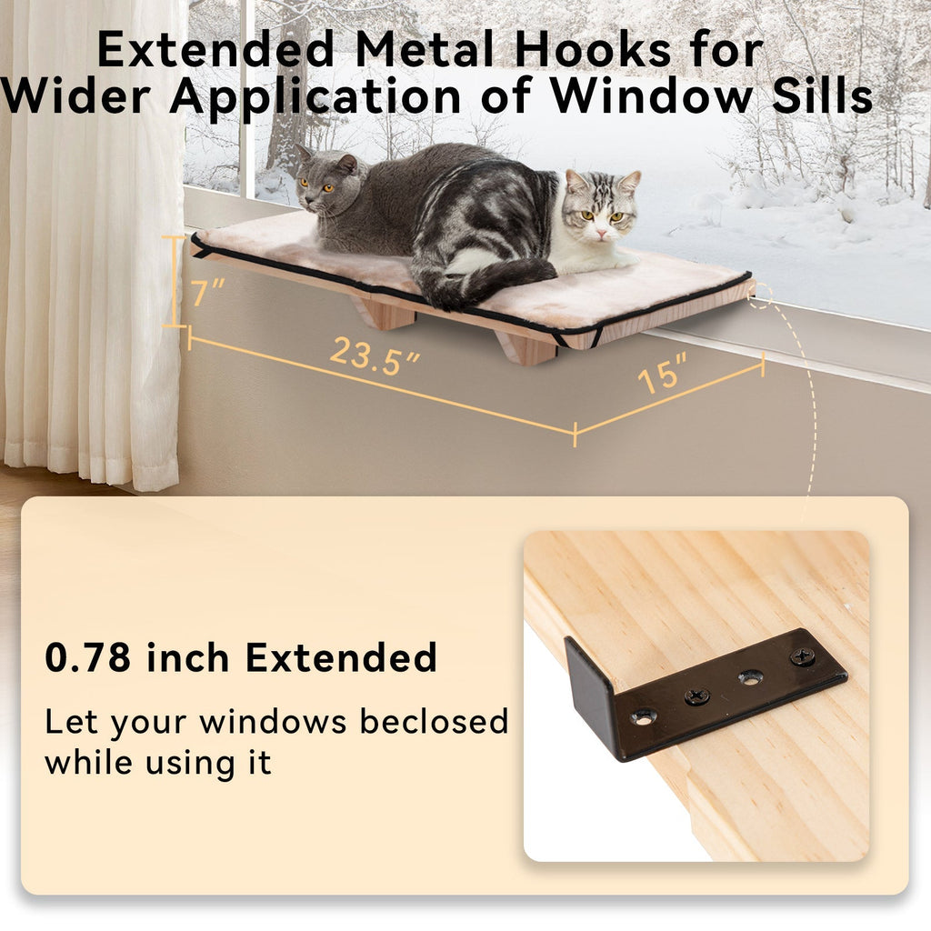 PETSFIT Adjustable Cat Window Perch with Wood Frame & Removable Pads